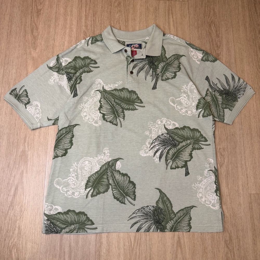 La Cabana Tropical Leaf Print Polo Shirt Size XL